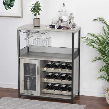Whizmax Wine Bar Cabinet with Detachable Rack, Glass Holder, Small Sideboard and Buffet Mesh Door, Wine Rack