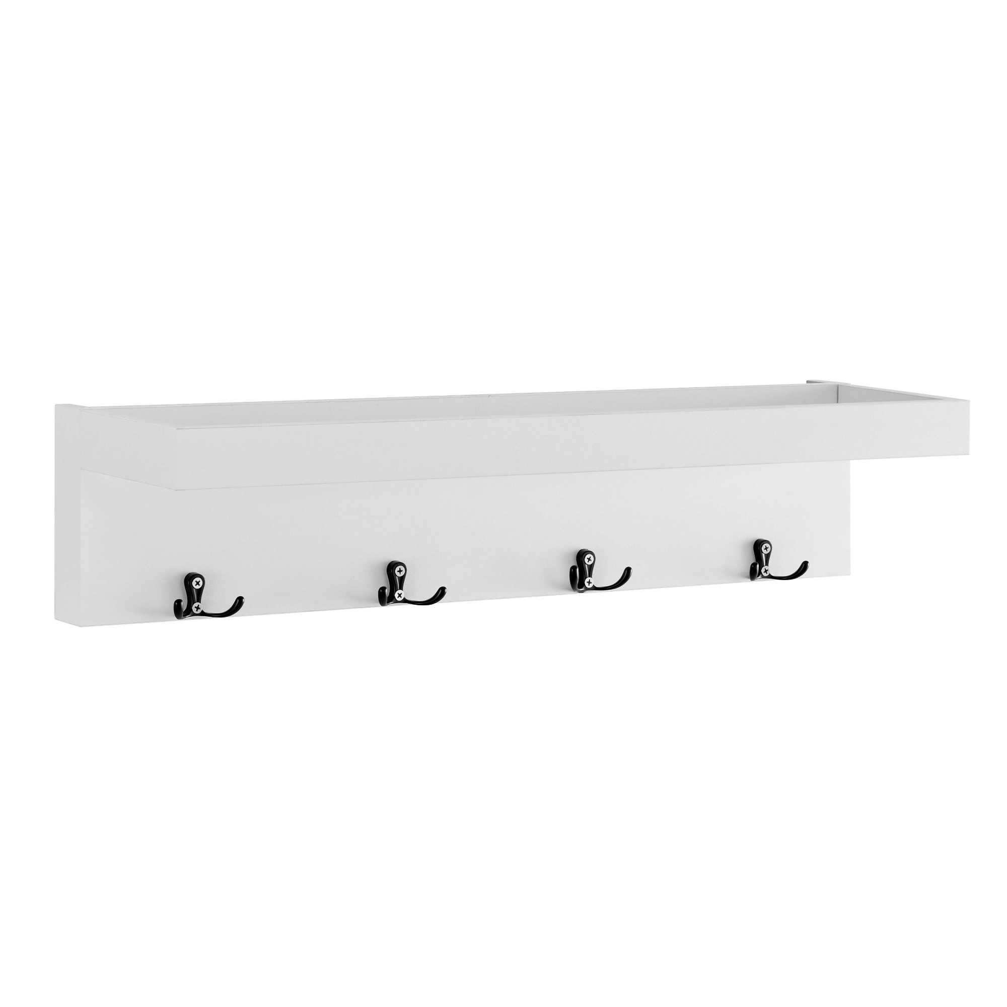 Danya B. 25.6" x 5.75" Wall Mounted Entryway Coat Rack with Decorative Ledge Shelf and Hooks White: Laminated MDF