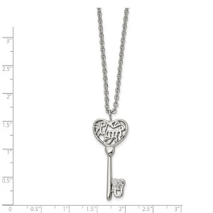 Chisel Stainless Steel Polished Clear Crystal Mom Heart Key Pendant on a 20" Cable Chain Necklace - 1 of 3