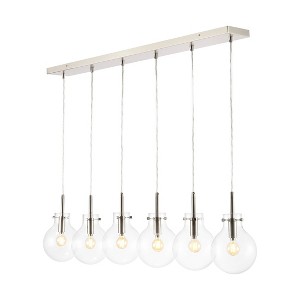 40.5" 6-Light Harlow Modern Contemporary Round Glass/Iron LED Linear Pendant Nickel/Clear - JONATHAN Y - 1 of 4