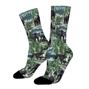 Black Bear Women Printed Crew Socks Funny Funky Socks Soft Polyester Novelty Gifts for Artists Men - 1 of 1