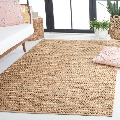 Natural Beige Handwoven Cotton and Jute Area Rug, 5' x 8'