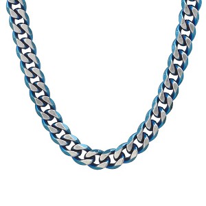 Steeltime 24" two tone stainless steel and blue ip cuban link chain necklace - 1 of 4