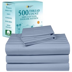 Luxury 500 Thread Count Bed Sheets Set - 100% Cotton Sateen Sheets Set, Soft, Cool & Breathable, Deep Pocket by California Design Den - 1 of 4