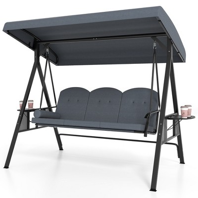 Tangkula 3-Seat Patio Swing Chair w/ Adjustable Canopy Thickened Cushions Pillow Outdooor