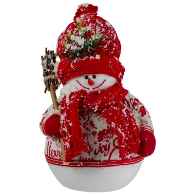 Northlight 12.25" Red and White Standing Snowman Table Top Christmas Figure with Broom