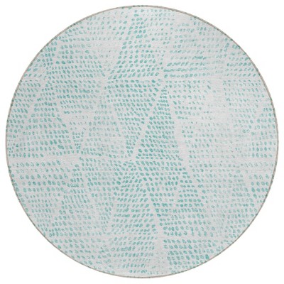 Aqua And Ivory Geometric Washable Indoor Outdoor Area Rug