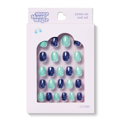 Press-on Nail Glitter Set - 24ct - More Than Magic™ Green/Dark Blue