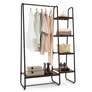 Costway Metal Garment Rack Free Standing Closet Organizer w/5 Shelves Hanging Bar Black - 1 of 4