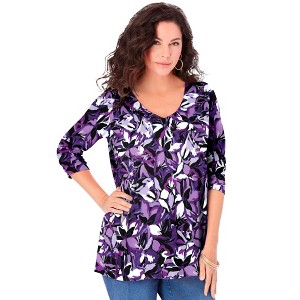 Roaman's Women's Plus Size Long Sleeve V Neck Ultimate Tee - 1 of 4