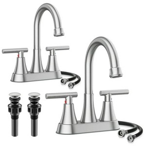 LunaLulinlk Silver 4" stainless steel bathroom sink faucet with pop-up drain and 2 water supply hoses - 1 of 4