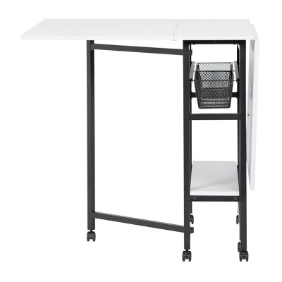 Black and White Metal Folding Craft Table with Storage
