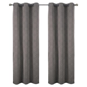 RT Designer Collection Percy Jacquard Luxurious Decorative Grommet 2 Pack Curtain Panel  36" x 84" Taupe - 1 of 4