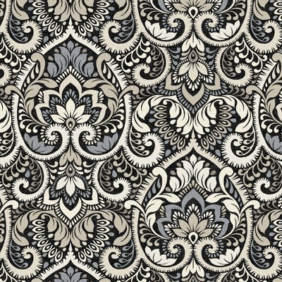 Black Aurora Damask Outdoor Deep Seat Cushion Set