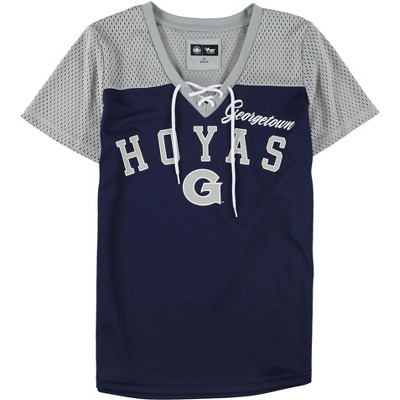 G-III Sports Womens Hoyas Mesh Lace-Up Graphic T-Shirt