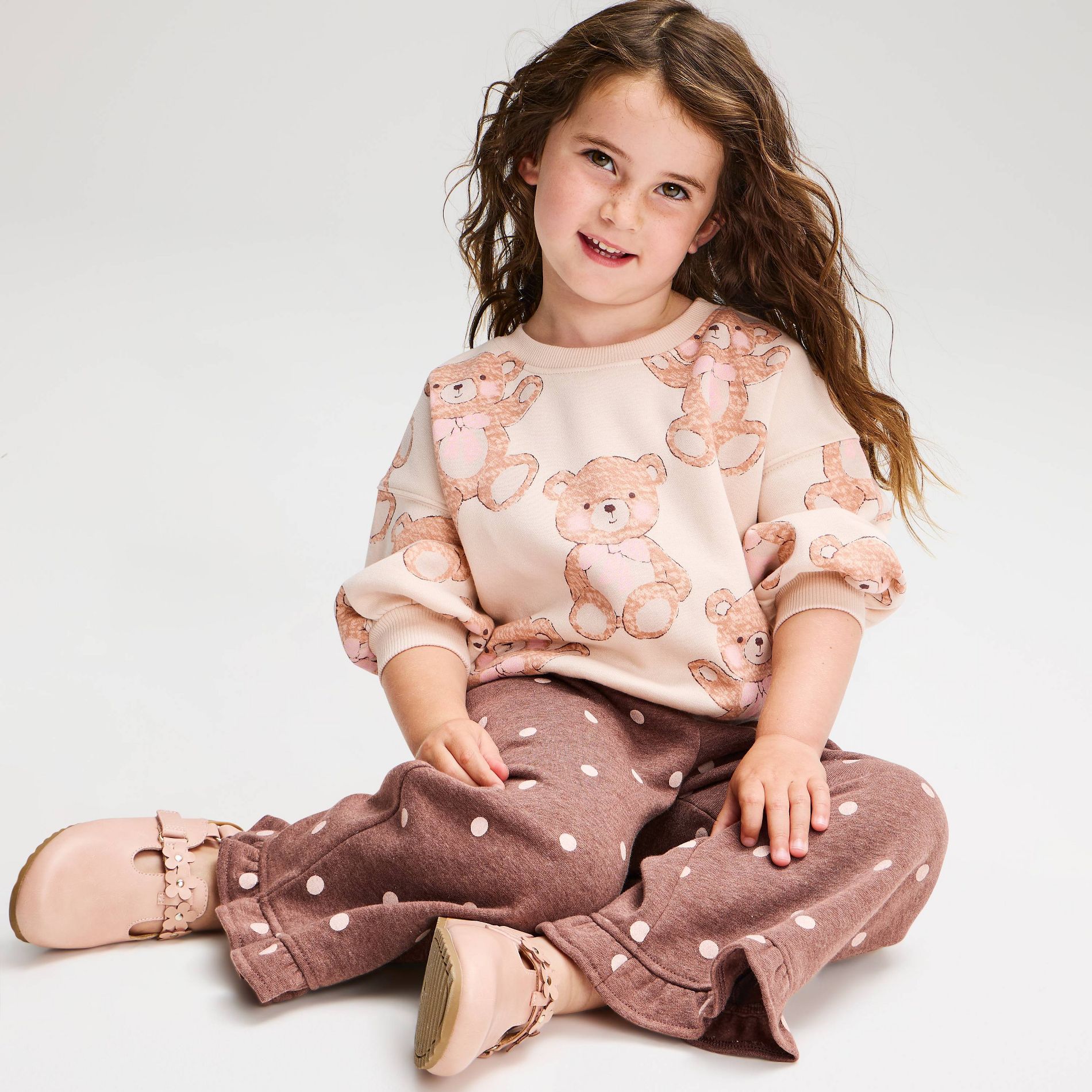 Baby and Toddler Girls' Bear Print Fleece Top & Pants Set 2pc - Cat & Jack™ Cream/Brown