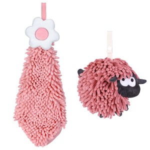 REGALWOVEN Flower and Sheep Shape Absorbent Fast Drying Chenille Hand Towels with Hanging Loop 6" x 15"/7" x 7" 2 Packs - 1 of 4