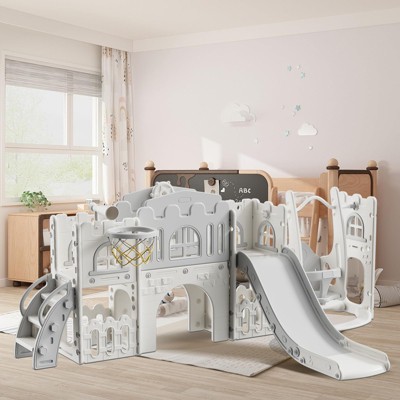 10 in 1 Toddler Slide Set,Kids Slide for Toddlers,Toddler Climber Slide PlaySet with Basketball Hoop,Outdoor Indoor Playground for Toddlers Upgraded