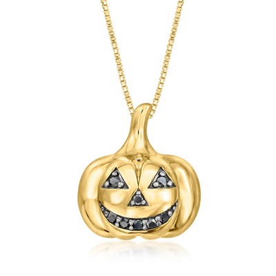 Ross-Simons 0.15 ct. t.w. Black Diamond Jack-O'-Lantern Pendant Necklace in 18kt Gold Over Sterling
