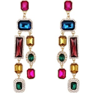 Vintage Rectangle Teardrop Chandelier Earrings, Art Deco Wedding Austrian Crystal Drop Dangle Earrings for Women Party Prom - 1 of 4