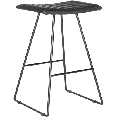 Akito Black Faux Leather and Metal Backless Counter Stools, Set of 2