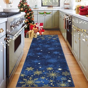 Christmas Snowflake Area Rug with Non-Slip Backing, Machine Washable Low Pile Carpet for Living Room and Bedroom Holiday Decor - 1 of 4