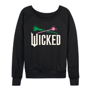 Women's - Wicked - Wand And Broomstick Logo Lightweight French Terry Wide Neck Long Sleeve Graphic Shirt - 1 of 4