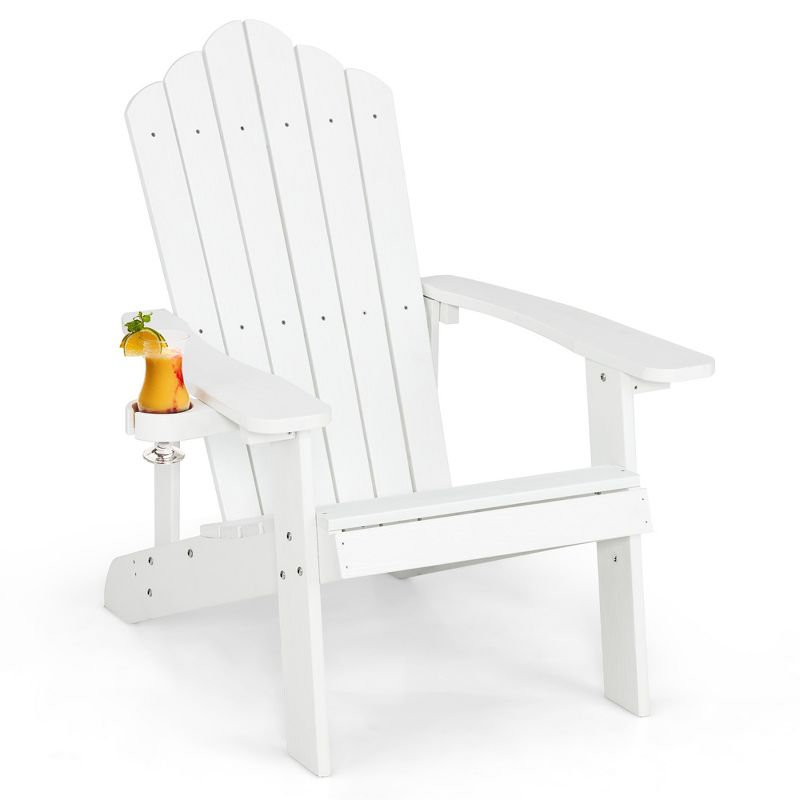 Costway Patio HIPS Adirondack Chair with Cup Holder Weather Resistant Outdoor 380 LBS Black/Teak/Green/Navy/Red/Gray/White/Yellow, 1 of 11
