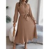 Women Pleated Dress Long Sleeve Stand Up Collar A-Line Flowing Dress With Belt - 4 of 4