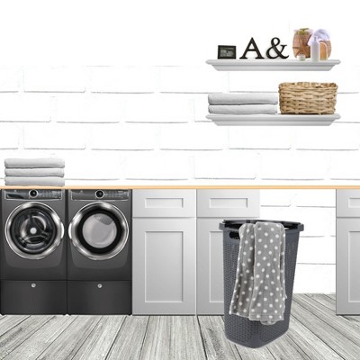 Gray Plastic Wicker Laundry Hamper with Lid and Wheels
