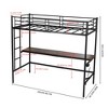 FurnitureR Loft Bed with Desk, Twin Size Metal Loft Bed Frame with Workstation & Ladder, High Loft Bunk Bed with Guardrails, Industrial Black/Brown - 2 of 4