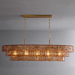 53.7" 5-Lights Large Tiered Rectangle Gold Chandelier with Smoke Glass Shade - 1 of 4