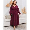 Plus Size Women's V Neck Long Sleeve Maxi Dress with Belt Flowy Elegant Floor Length Dress - 3 of 4