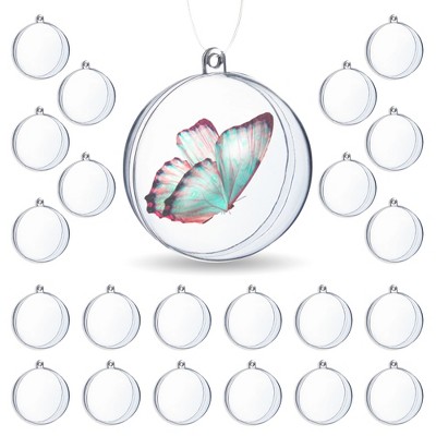 Okuna Outpost 24 Pack Clear Plastic Ornaments for DIY Arts and Crafts, Fillable Decorations, 3.15 in