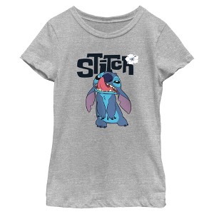 Girls Lilo & Stitch Silly Face Flower T Shirt - 1 of 4