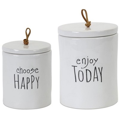 Melrose Stoneware Happy Sentiment Canister (Set of 2)