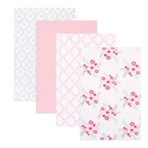 Luvable Friends Baby Girl Cotton Flannel Receiving Blankets, Floral 4-Pack, One Size - 1 of 2