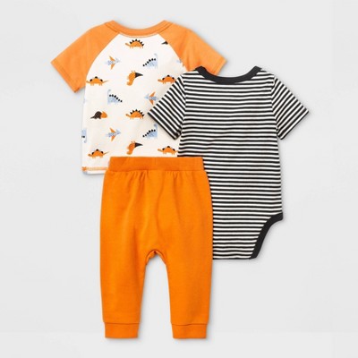 Infant Boys 2 Pc Outfit Yellow & Orange Plaid Football Hoodie & Jean Pant Set 