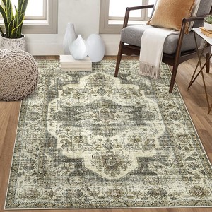 Area Rugs Vintage Floral Distressed Rug ,Non-Slip Low Pile Distressed Indoor Carpet Soft Rug - 1 of 4