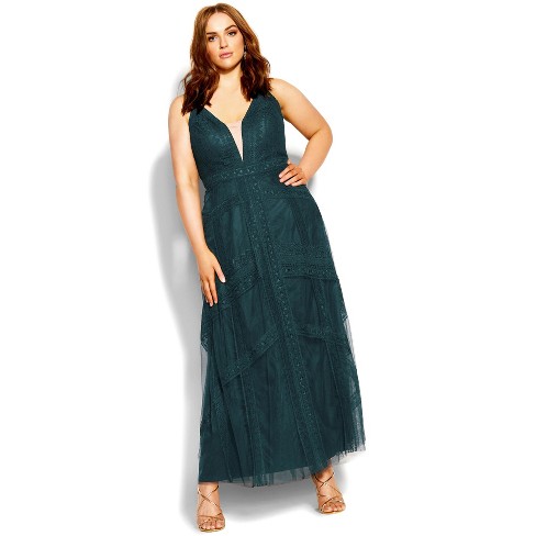 City Chic| Women's Plus Size Divine Whimsy Maxi Dress - Emerald - 12 ...