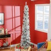 HOMCOM 8' Tall Unlit Snow Flocked Artificial Christmas Tree, Slim Pencil Xmas Tree with Realistic Branches and 603 Tips, Green - 2 of 4