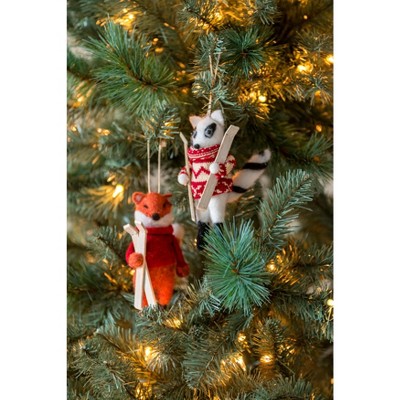 Set of Two Fox And Racoon Ornaments - Multi-Colored - Shiraleah