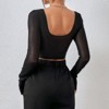 Coolmee Womens Summer Long Sleeved Mesh Tops Patchwork Lace See Through Fishbone Tight And Sexy Short Shirt Blouses Black M - 4 of 4