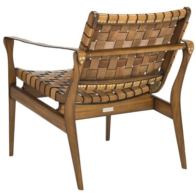 Light Brown Mahogany and Leather Safari Armchair