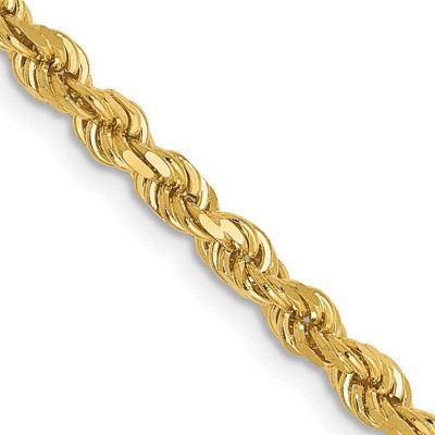 Black Bow Jewelry 2.75mm 14k Yellow Gold, Solid Diamond Cut Rope Chain Necklace