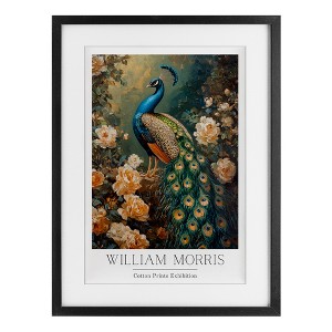 Stupell Industries Vintage Morris Inspired Blue Peacock Framed Print Under Glass Art - 1 of 4