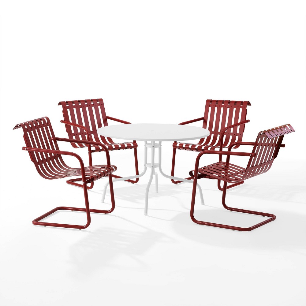 Gracie 5pc Outdoor Metal Dining Set with Table & 4 Armchairs - Dark Red/White - Crosley