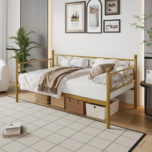 Homhougo Twin Size Daybed Frame, Metal Sofa Bed Frame, Heavy Duty Metal Slats Gold - 1 of 4