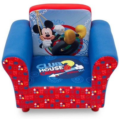 Mickey Mouse Blue and Red Velvet Kids Chair with Wood Frame