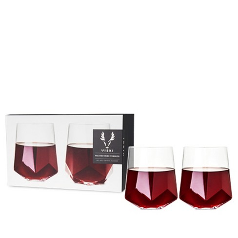 Viski Raye Angled Burgundy Glasses - Modern Flat Bottom Red Wine Gift Set 